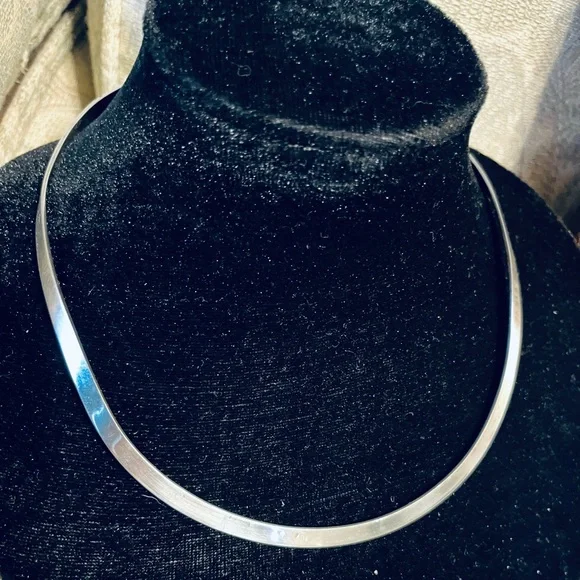 Sterling Silver 925 Torque Torc Modernist Necklace Ring Collar Vintage - Picture 5 of 9